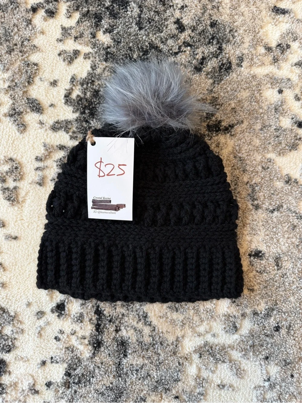 Adult Black Knit Pom Beanie